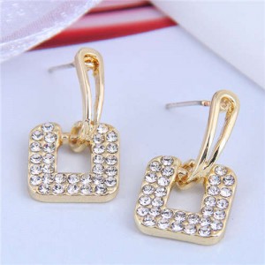 Rhinstone Embellished Square Shape Korean Fashion Women Stud Earrings - White
