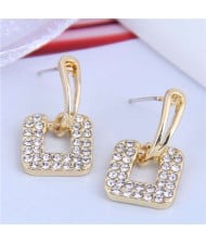 Rhinstone Embellished Square Shape Korean Fashion Women Stud Earrings - White