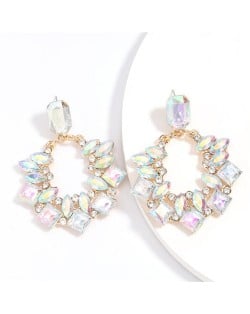 Golden Bowknot Decorated Flower Hoop Vintage Korean Fashion Women Stud Earrings - Luminous Colorful