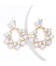 Golden Bowknot Decorated Flower Hoop Vintage Korean Fashion Women Stud Earrings - Luminous Colorful