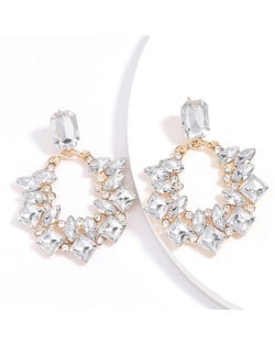 Golden Bowknot Decorated Flower Hoop Vintage Korean Fashion Women Stud Earrings - White