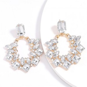 Rhinestone Decorated Flower Hoop Vintage Korean Fashion Women Stud Earrings - White