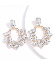 Rhinestone Decorated Flower Hoop Vintage Korean Fashion Women Stud Earrings - White