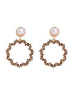 Rhinestone Round Hoop Pearl Korean Fashion Women Costume Earrings - Champagne