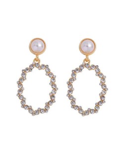 Oval Shape Rhinestone Hoop Design High Fashion Women Stud Earrings - White