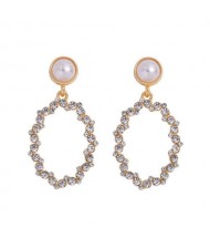 Oval Shape Rhinestone Hoop Design High Fashion Women Stud Earrings - White