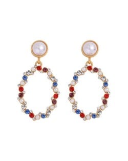 Oval Shape Rhinestone Hoop Design High Fashion Women Stud Earrings - Multicolor