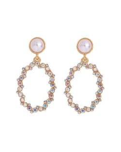 Oval Shape Rhinestone Hoop Design High Fashion Women Stud Earrings - Luminous Colorful