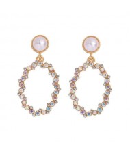 Oval Shape Rhinestone Hoop Design High Fashion Women Stud Earrings - Luminous Colorful