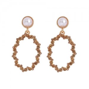 Oval Shape Rhinestone Hoop Design High Fashion Women Stud Earrings - Champagne