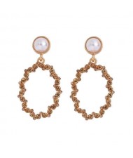 Oval Shape Rhinestone Hoop Design High Fashion Women Stud Earrings - Champagne