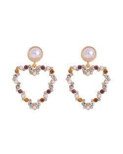 Elegant Peach Heart Design Rhinestone Korean Fashion Women Alloy Wholesale Earrings - Purple and Yellow