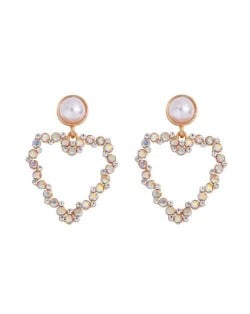Elegant Peach Heart Design Rhinestone Korean Fashion Women Alloy Wholesale Earrings - Luminous White