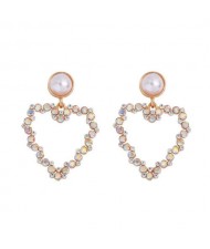 Elegant Peach Heart Design Rhinestone Korean Fashion Women Alloy Wholesale Earrings - Luminous White