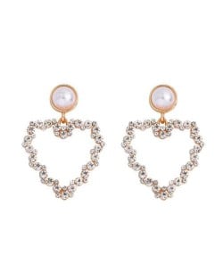 Elegant Peach Heart Design Rhinestone Korean Fashion Women Alloy Wholesale Earrings - White