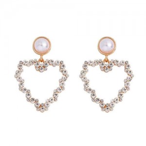Elegant Peach Heart Design Rhinestone Korean Fashion Women Alloy Wholesale Earrings - White