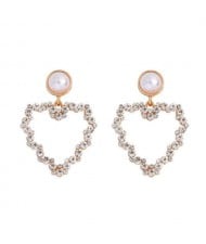 Elegant Peach Heart Design Rhinestone Korean Fashion Women Alloy Wholesale Earrings - White