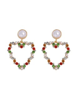 Elegant Peach Heart Design Rhinestone Korean Fashion Women Alloy Wholesale Earrings - Multicolor