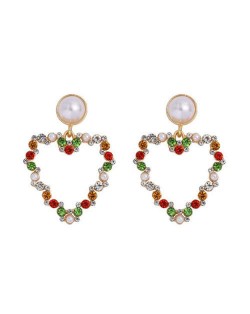 Elegant Peach Heart Design Rhinestone Korean Fashion Women Alloy Wholesale Earrings - Multicolor