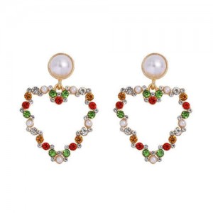 Elegant Peach Heart Design Rhinestone Korean Fashion Women Alloy Wholesale Earrings - Multicolor