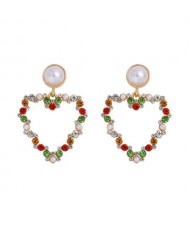 Elegant Peach Heart Design Rhinestone Korean Fashion Women Alloy Wholesale Earrings - Multicolor