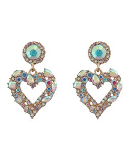 Elegant Peach Heart Design Rhinestone Korean Fashion Women Alloy Wholesale Earrings - Champagne