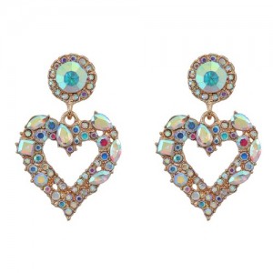 Elegant Peach Heart Design Rhinestone Korean Fashion Women Alloy Wholesale Earrings - Champagne