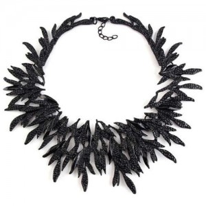 Rhinestone Embellished Leaves Vintage Fashion Women Bib Costume Necklace - Black