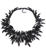 Rhinestone Embellished Leaves Vintage Fashion Women Bib Costume Necklace - Black
