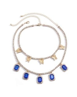 Butterflies and Gems Decorated Rhinestone Chain U.S. High Fashion Women Necklace - Blue