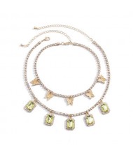 Butterflies and Gems Decorated Rhinestone Chain U.S. High Fashion Women Necklace - Olive