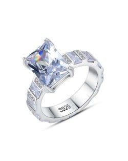 Shining Cubic Zirconia Inlaid Four Claw 925 Sterling Silver Wedding Ring