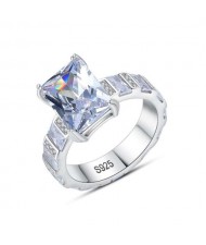Shining Cubic Zirconia Inlaid Four Claw 925 Sterling Silver Wedding Ring