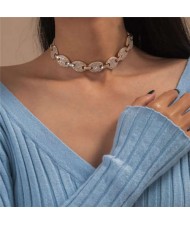 Rhinestone All-over Button Chain Graceful Design Women Choker Necklace - Golden