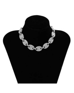 Rhinestone All-over Button Chain Graceful Design Women Choker Necklace - Silver