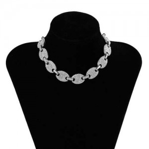 Rhinestone All-over Button Chain Graceful Design Women Choker Necklace - Silver