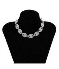 Rhinestone All-over Button Chain Graceful Design Women Choker Necklace - Silver