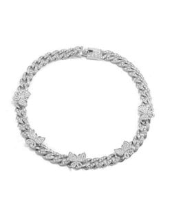 Mini Butterflies Decorated Cuban Chain Chunky Design Women High Fashion Statement Necklace - Silver and White