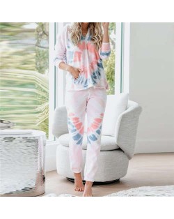High Fashion Abstract Dyed Flowers Long Sleeves Women Homewear/ Pajamas Suit - White