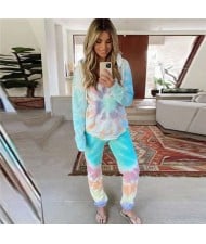 High Fashion Abstract Dyed Flowers Long Sleeves Women Homewear/ Pajamas Suit - Blue