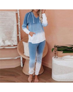 High Fashion Gradient Color Dyed Long Sleeves Women Homewear/ Pajamas Suit - Blue