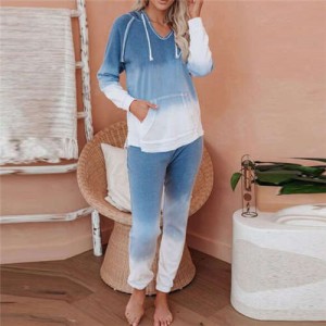 High Fashion Gradient Color Dyed Long Sleeves Women Homewear/ Pajamas Suit - Blue
