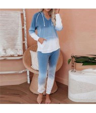 High Fashion Gradient Color Dyed Long Sleeves Women Homewear/ Pajamas Suit - Blue