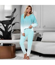 High Fashion Gradient Color Dyed Long Sleeves Women Homewear/ Pajamas Suit - Light Green