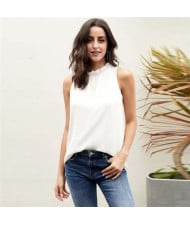 Ruffle Collar Sleeveless Design High Fashion Women Top/ T-shirt - White