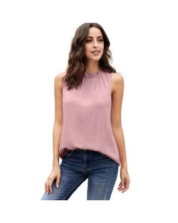 Ruffle Collar Sleeveless Design High Fashion Women Top/ T-shirt - Pink