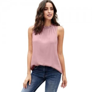 Ruffle Collar Sleeveless Design High Fashion Women Top/ T-shirt - Pink