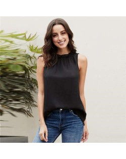 Ruffle Collar Sleeveless Design High Fashion Women Top/ T-shirt - Black