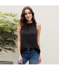 Ruffle Collar Sleeveless Design High Fashion Women Top/ T-shirt - Black