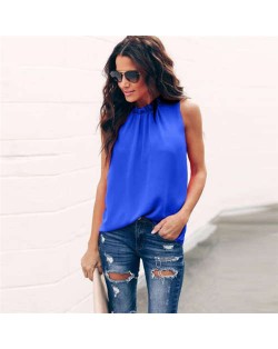 Ruffle Collar Sleeveless Design High Fashion Women Top/ T-shirt - Blue